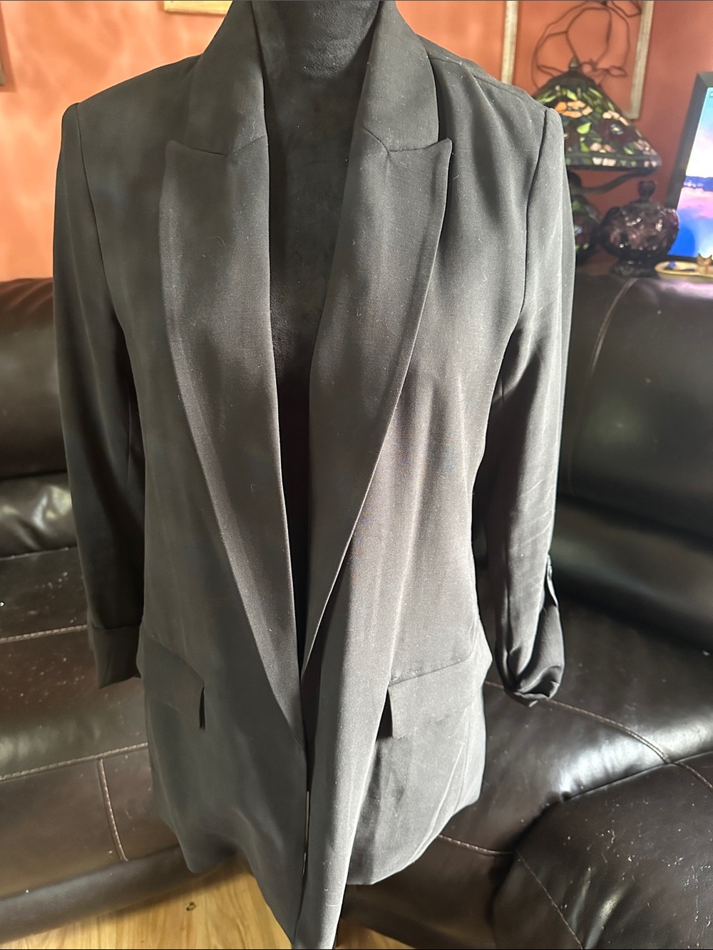 Simply Vera Vera Wang Black Open-Front Shawl Collar Blazer